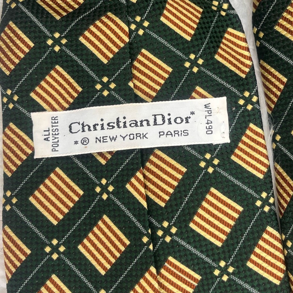 Dior Green and Gold Patterned Tie - Picture 3 of 3